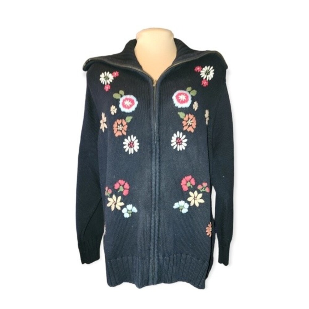 Relativity‎ Woman Black Embroidered Full Zip Shawl Collar Cardigan Plus Size 2X